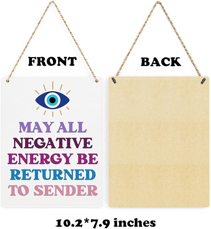Evil Eye Decor Witchy Gifts for Witchcraft Lover, May All Negative Energy Be Returned to Sender Wall Hanging, Inspirational Wall Art for Home Office Decoration 8x10 Inches