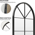 ironsmithn Arched Mirror, Windowpane Mirror, 31.5"x19.7" Window Finished Metal Mirrors, Black Grid Mirrors for Decor Living Room Fireplace Entryway Bedroom Hallway