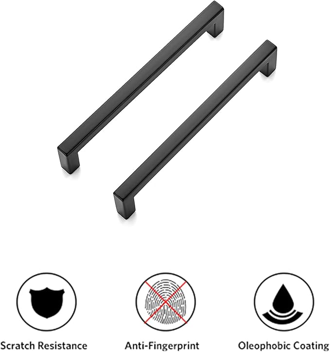 Ravinte 10 Pack Solid Kitchen Cabinet Handles Matte Black Cabinet Pulls Slim Drawer Pulls with 5 Inch Hole Center Square Bar Kitchen Cabinet Hardware