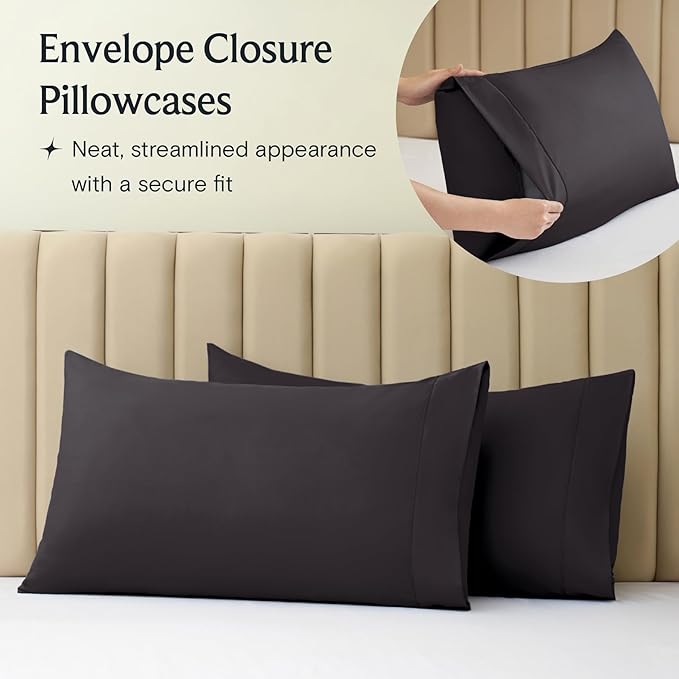 LuxClub 4 PC Full Sheet Set, Breathable Luxury Bed Sheets, Deep Pockets Wrinkle Free Cooling Bed Sheets Machine Washable Hotel Bedding Silky Soft - Black Full