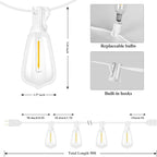 Brightever 50FT Outdoor String Lights Weatherproof, Patio Lights with 25+2 ST38 Edison Shatterproof Bulbs, Commercial Grade Warm White LED String Lights Decorative for Christmas, Wedding, Party, White