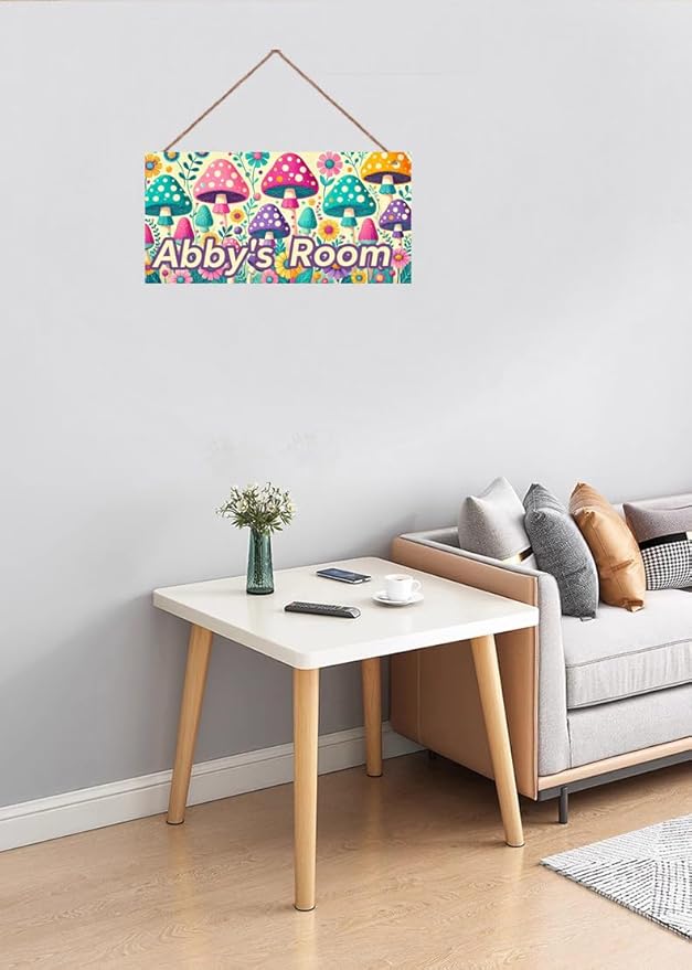 Personalized Mushroom Sign For Girls Bedroom Kids Nursery Door Wall Decor Custom Name Art Wooden Plaque For Home Kitchen Garden Yard Wall Club Front Door Decor