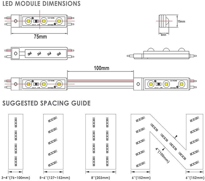 LED Module, 3000K LED Decorative Light 20pcs 9.8Ft 5730SMD 150LM Per LED Module Lights Decorative Light for Letter Sign Advertising Signs with Tape Adhesive Backside (Warm White Light)