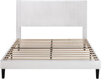 Allewie Full Bed Frame/Velvet Upholstered Bed Frame with Vertical Channel Tufted Headboard/Strong Wooden Slats/Platform Bed Frame/Mattress Foundation/Box Spring Optional/Easy Assembly/White