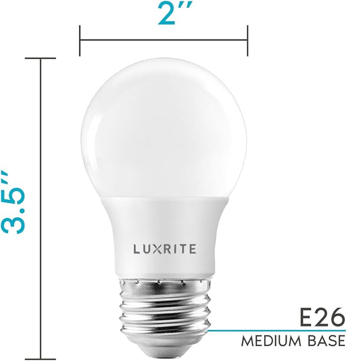LUXRITE A15 LED Bulb 40W Equivalent, 7W, 4000K (Cool White), 600 Lumens, Enclosed Fixture Rated, Dimmable Ceiling Fan Light Bulbs, E26 Medium Base, UL Listed - Indoor and Outdoor (24 Pack)