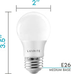 LUXRITE A15 LED Bulb 40W Equivalent, 7W, 4000K (Cool White), 600 Lumens, Enclosed Fixture Rated, Dimmable Ceiling Fan Light Bulbs, E26 Medium Base, UL Listed - Indoor and Outdoor (24 Pack)