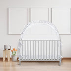 Baby Pop Up Crib Tent, Crib Net to Keep Baby from Climbing Out, Crib Canopy Cover Against Falling and Bites, Strong Frame & Soft Breathable Mesh, White+stars
