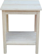 Portman Accent Table Solid Parawood Unfinished Wood 16"W x 14"D x 20"H with Shelf, Small Living Room Furniture for Painting or Staining, Traditional End Table for Bedroom or Entryway