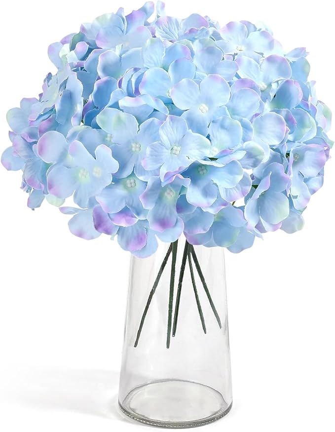 Auihiay 64 PCS Full Artificial Hydrangea Flowers, Blue Purple Silk Hydrangea Heads with Stems, Fake Flowers for Wedding Centerpieces, Baby Shower, Home, Garden, Party Decoration (Blue Purple)