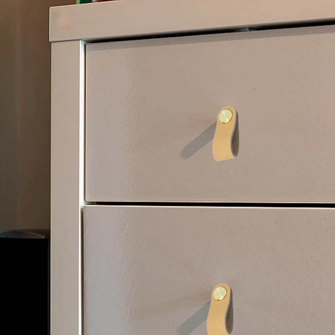 Leather Drawer Pulls and Knobs Soft Cabinet Handles Modern Cabinets Door Knob for Furniture Cupboards Wardrobe Dresser Decorative Handle with Screw 4 Pcs (Yellow)