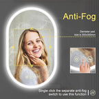 Bathroom LED Oval Mirror, 24 x 36 inches, Wall Mount, 3 Colors, Stepless Dimmable, Anti-Fog, Backlit, Frameless Frosted Edge, Home Mirror