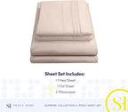 Split King Sheets - Breathable Luxury Sheets with Full Elastic & Secure Corner Straps Built In - 1800 Supreme Collection Extra Soft Deep Pocket Bedding Set, Sheet Set, Split King Size, Beige