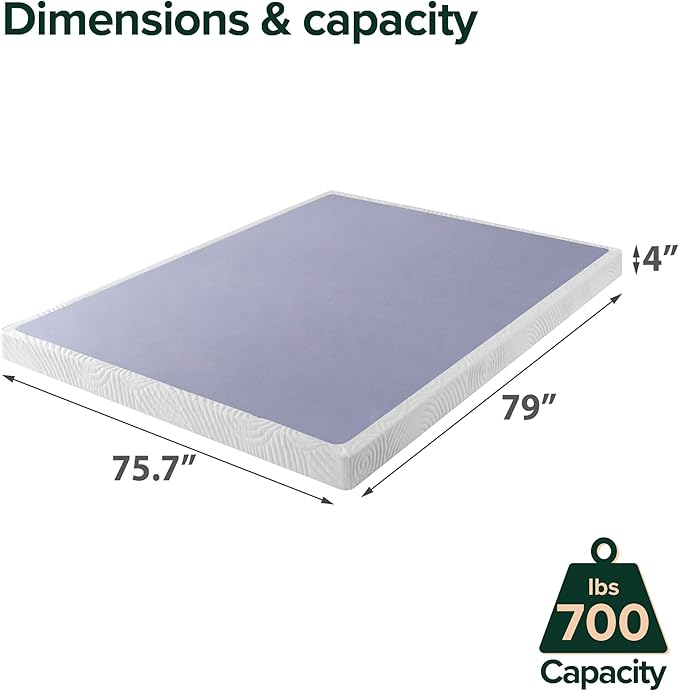 ZINUS Metal Box Spring with Wood Slats, 4 Inch Mattress Foundation, Sturdy Steel Structure, Easy Assembly, King