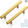 JOY DECOR 30 Pack 3-3/4 Inch Brushed Brass Square Cabinet Handles Stainless Steel Cabinet Hardware Pulls for Kitchen and Drawers with 6 Inch Overall Length
