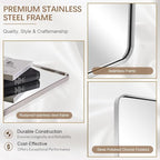 ANDY STAR 24x40'' Bathroom Mirror for Wall, Brushed Nickel Rounded Rectangle Mirror for Vanity in Stainless Steel Tube Metal Frame Antirust Wall-Mounted Horizontal or Vertical
