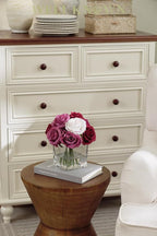 WELL KNOWN Rose Artificial Flowers in Vase with Faux Water, Silk Rose Table Centerpieces for Home Coffee Table Decor, Fake Roses Flower Arrangements for Office Hotel Lavatory Decor (Purple & White)