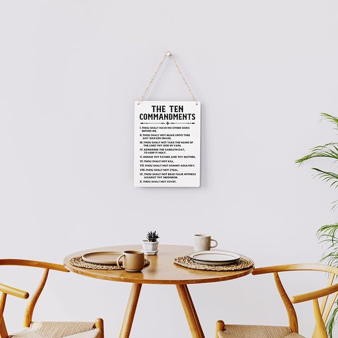 BELLOWDEER Inspirational Signs Gift 10 Commandments Wall Art Christian Bible Verse Wall Art Religious Home Wall Decor 8x10 Inches Scripture Wooden Hanging Sign for Living Room Bedroom Office