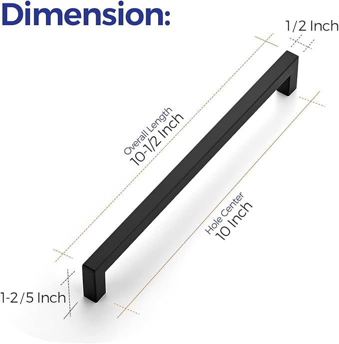 Ravinte 10 Pack 10 Inch Kitchen Square Cabinet Handles Matte Black Cabinet Pulls Black Drawer Pulls Kitchen Cabinet Hardware Kitchen Handles