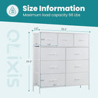 OLIXIS Dresser for Bedroom, 9 Storage Drawers, Wide Fabric Closet Chests Organizer Tower Furniture, TV Stand with Wooden Top Metal Frame for Clothes, Living Room, Hallway, Entryway, Classic White