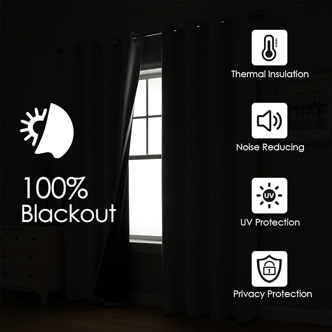 ChrisDowa 100% Blackout Curtains for Bedroom with Black Liner, 2 Thick Layers Total Blackout Thermal Insulated Grommet Small Window Curtains 2 Panels Set (Brown, 42 x 54 Inch)