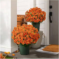 Artificial Mums for Outdoors, Faux Sunset Mum Flowers Planters for Indoor Outside Decor, Fake Look Real, Vibrant, UV Resistant, Waterproof, Windproof (Orange, 10 Bundle)