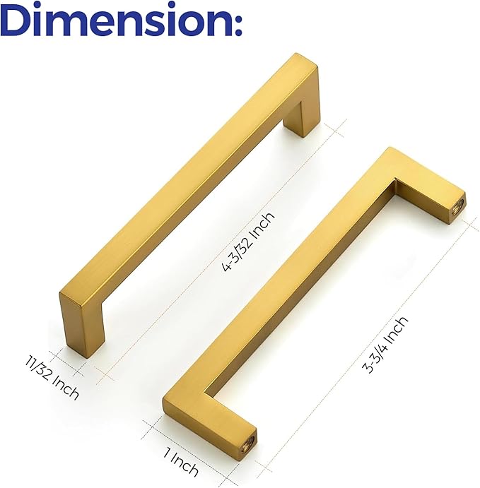 Ravinte 10 Pack Solid Gold Kitchen Cabinet Handles Slim Drawer Pulls with 3-3/4 Inch Hole Center Square Bar Cupboard Hardware