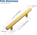 JOY DECOR 30 Pack 3-3/4 Inch Brushed Brass Square Cabinet Handles Stainless Steel Cabinet Hardware Pulls for Kitchen and Drawers with 6 Inch Overall Length
