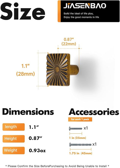 2 Pack Antique Brass Cabinet Knobs Square Vintage Drawer Pulls Bathroom Dresser Handles Hardware Zinc Alloy