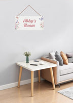 Personalized Name's Room Door Sign Butterfly and Flowers Nursery Kid's Children's Girls Bedroom Decor Wood Door Plaque Sign