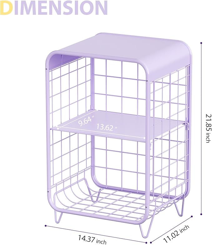 APEXCHASER Cute Kids Nightstand,Metal Side Table,3 Tier End Table with Storage,Vintage Bedside Table,Girls Bedroom Furniture,Coffee Table for Living Room,Bedroom,Dorm,Purple