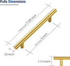 JOY DECOR 45 Pack Cabinet Handles, Gold Cabinet Pulls, 5 in Hole Center Kitchen Cabinet Handles, Stainless Steel T Bar Handles for Dresser Drawers