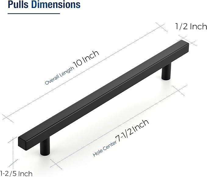 JOY DECOR 45 Pack 7-1/2 Inch Matte Black Square Cabinet Handles Stainless Steel Cabinet Hardware Pulls for Kitchen and Drawers with 10 Inch Overall Length