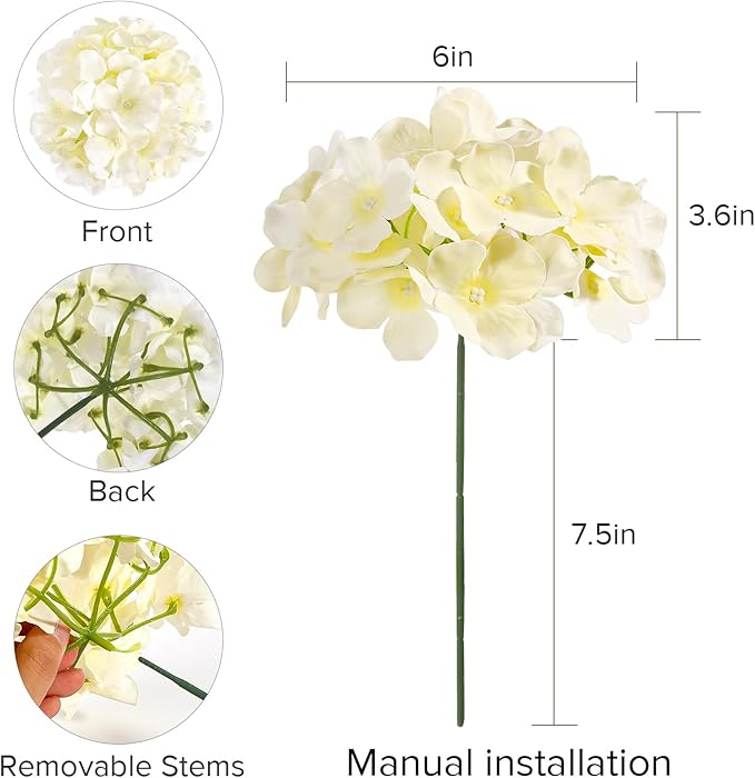 Auihiay 64pcs Silk Hydrangea Artificial Flowers, Champagne Artificial Hydrangea Flowers with Stems, Full Hydrangea Flowers for Wedding Centerpieces, Home, Garden, Party Decoration (Champagne)
