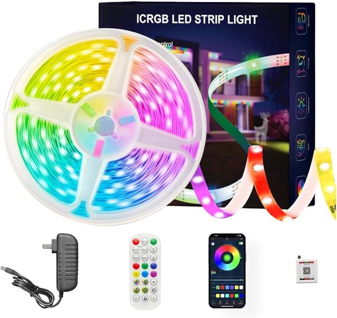 32.8 ft IC+RGB,Led Lights for Bedroom,Music Sync Color Changing,Led Strip Lights,with Remote App Control Led Strip,Led Lights for Room Home Kitchen Decor Party