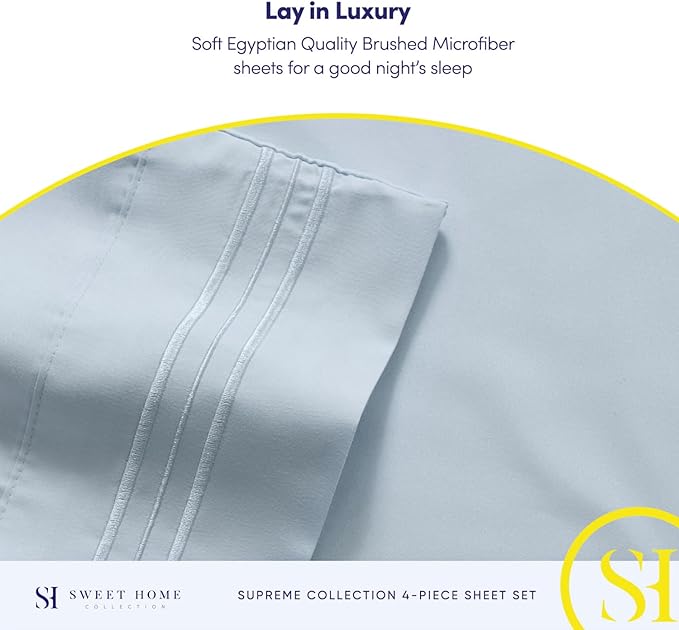 Full Size Sheet Sets - Breathable Luxury Sheets with Full Elastic & Secure Corner Straps Built In - 1800 Supreme Collection Extra Soft Deep Pocket Bedding Set, Sheet Set, Full, Light Blue