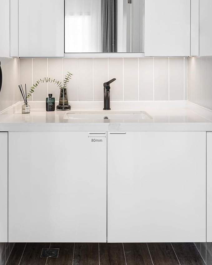 5 Pack 3 inch self Adhesive Cabinet pulls Cabinet Finger pulls Bright White Adhesive Cabinet Handles Concealed Finger pulls for cabinets Drawer pulls Stick on Handles Edge Seam Flat Handles