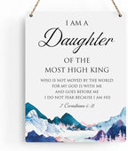 Bible Verse Inspirational Wall Decor I am a Daughter of the Most High King 2 Corinthians 6:18 Christian Gifts for Women Girls Scripture Wooden Hanging Sign for Modern Home Office 8 x 10 Inches
