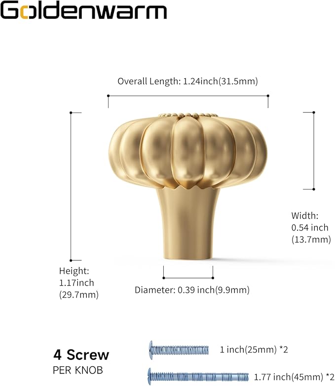goldenwarm 6 Pack Gold Dresser Knobs for Drawer Knob for Cabinet Pulls Hardware Handle Brushed Brass Vintage Luxury Pull