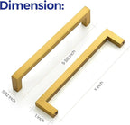 Ravinte 10 Pack Solid Gold Kitchen Cabinet Handles Slim Drawer Pulls with 5 Inch Hole Center Square Bar Cupboard Hardware