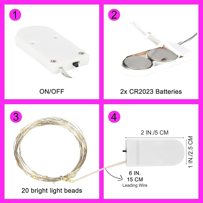 6 Pack LED Fairy Lights 7ft Battery Powered Waterproof, Silver Wire 20 Led Pink Mini String Mason Jar Lights for DIY Wedding Party Bedroom Patio Easter Christmas