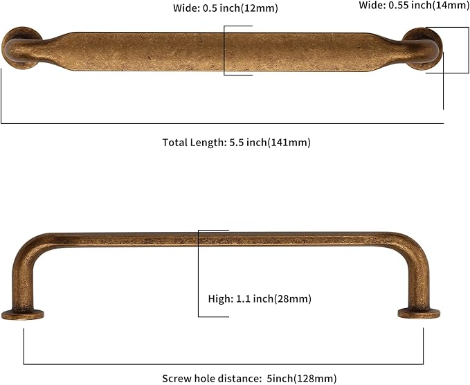 Asidrama 30 Pack 5 Inch(128mm) Antique Brass Kitchen Cabinet Handles, Cabinet Pulls Vintage Retro Kitchen Cabinet Hardware for Cupboard Drawer Pulls