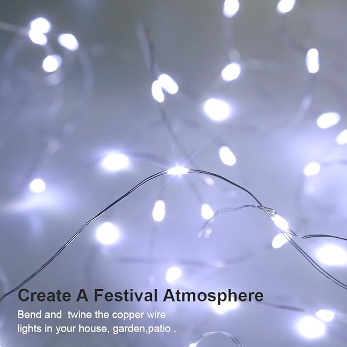 GDEALER 4 Pack Fairy Lights Christmas Decor 16.4 Ft 50 Led Battery Operated with Remote Waterproof 8 Modes Twinkle Firefly String Lights for Party Bedroom Wedding Decorations - White