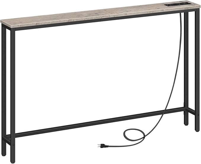 HOOBRO 2 Pack 47.2" Narrow Console Table with Power Outlets, 5.9" Behind Couch Table with Charging Station, Extra Long Sofa Table, Skinny Entryway Table for Living Room, Hallway, Greige BG15XGP201G1