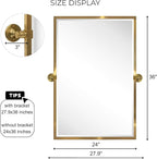 TEHOME Brushed Gold Metal Framed Pivot Rectangle Bathroom Mirror Tilting Beveled Vanity Mirrors for Wall, Overall 27.9 x 36 inches (Mirrror 24 x 36 inches)
