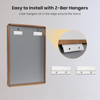 LOAAO 40X36 Inch Bathroom Mirror with Wood Grain Colored Metal Frame, Rounded Rectangle Metal Framed Bathroom Mirror, Anti-Rust, Hangs Horizontally or Vertically, Tempered Glass