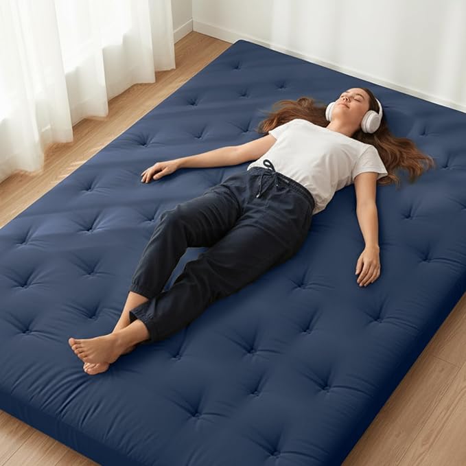 ZonLi Japanese Floor Futon Mattress King Size 80"x 76", 100% Cotton Cover 2.5'' Thicken Tatami Mattress, Foldable Sleeping Pad, Portable Dormitory Tatami Mat, Roll Up Floor Lounger Bed for Adult