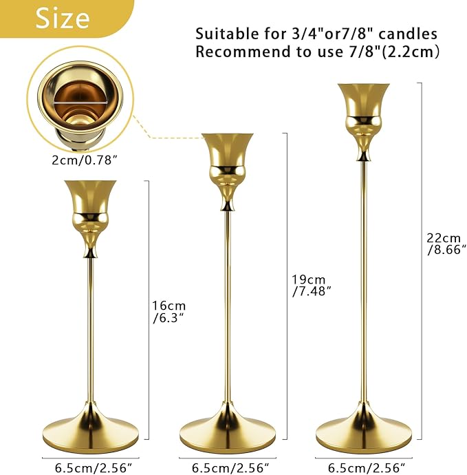 Candlestick Holders Gold, 12 Packs Taper Candle Holder for Candlesticks, Candle Sticks Holder Decor for Home Decor