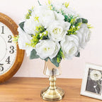10Pcs Artificial Flower Ball Arrangement, 9.5" 15 Heads Wedding Roses Bouquet with Base Suitable for Parties Valentine's Day Wedding Centerpieces Flower Rack and Home Decor (White)