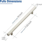 JOY DECOR 10 Pack 7-1/2 Inch Brushed Nickel Square Cabinet Handles Stainless Steel Cabinet Hardware Pulls for Kitchen and Drawers with 10 Inch Overall Length