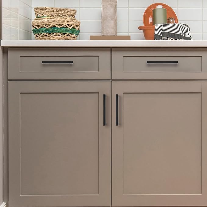 Ravinte 10 Pack Solid Kitchen Cabinet Handles Matte Balck Slim Cabinet Pulls Drawer Pulls with 4 Inch Hole Center Square Bar Kitchen Cabinet Hardware